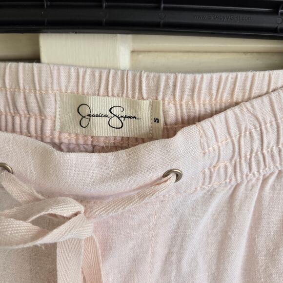 Jessica Simpson Linen Blend Elastic Drawstring Waist Cream Pants Size Small - Picture 5 of 9